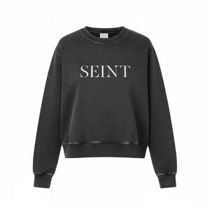 Seint Women's Cropped Oversized Black Crew Neck Sweater - Size Large